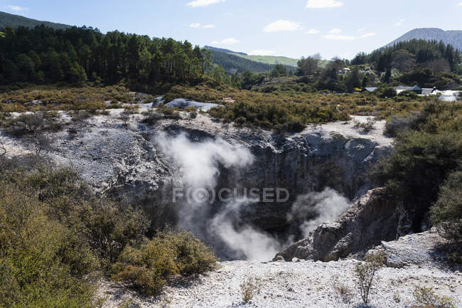 Thermal pools with mist rising from the heated water pools — Stock Photo