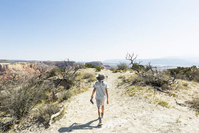 Хлопчик, що йде по стежці Чимні Рок, через захищений каньйон. — стокове фото