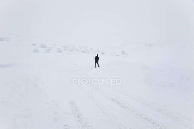 Hombre en camino nevado, Tasiilaq, Groenlandia - foto de stock
