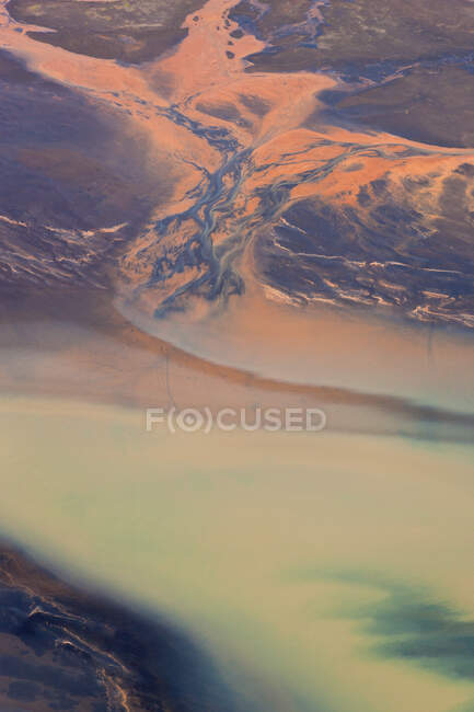 Aerial view of river estuary or delta, near Hvammur, South West Iceland — Stock Photo