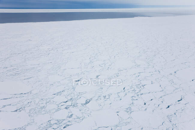 Aeriel view over sea ice, near Kulusuk, Greenland — Stock Photo