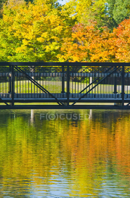 Bridge over a lake in a park. — Stock Photo