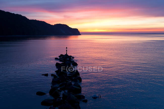 Pôr do sol e cisne em Binz, Rugen Island, Alemanha — Fotografia de Stock