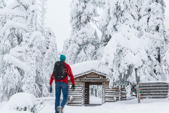 Entrée du parc national Riisitunturi, hiver, Laponie, Finlande — Photo de stock