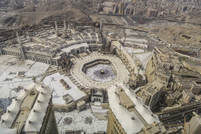 Щорічне ісламське паломництво до Мекки, Саудівська Аравія, найсвятіше місто для мусульман. Вид з повітря. — стокове фото