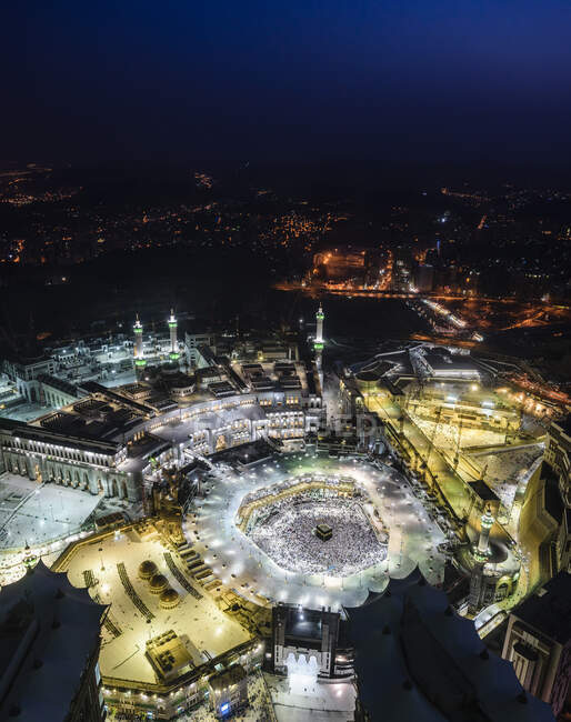 L'annuale pellegrinaggio islamico Hajj alla Mecca, Arabia Saudita, la città più santa per i musulmani. Vista aerea. — Foto stock