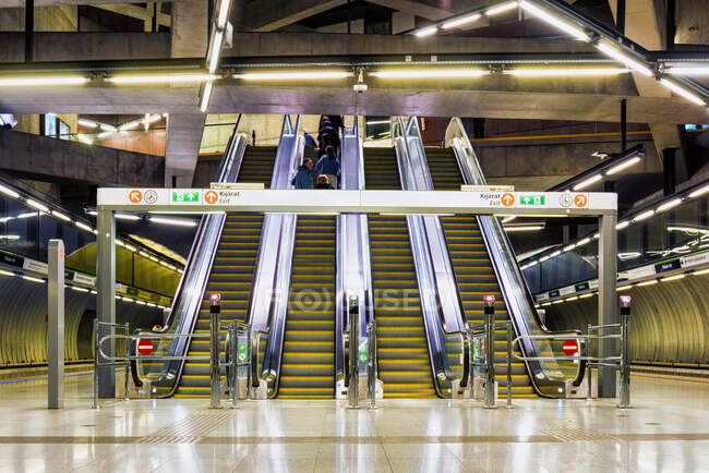 Budapest Metro, a row of escalators, exit. — Stock Photo