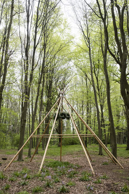 Деревянная конструкция с венком для церемонии именования леса. — стоковое фото