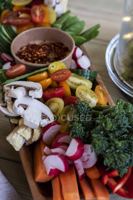 High angle close up of selection of finger foods for a woodland naming ceremony. — Stock Photo