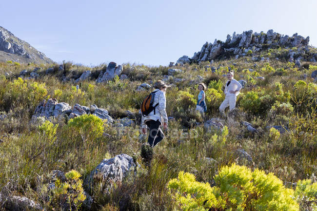 Семейный поход по природной тропе, заповедник Филлипскоп, Стэнфорд, Южная Африка. — стоковое фото