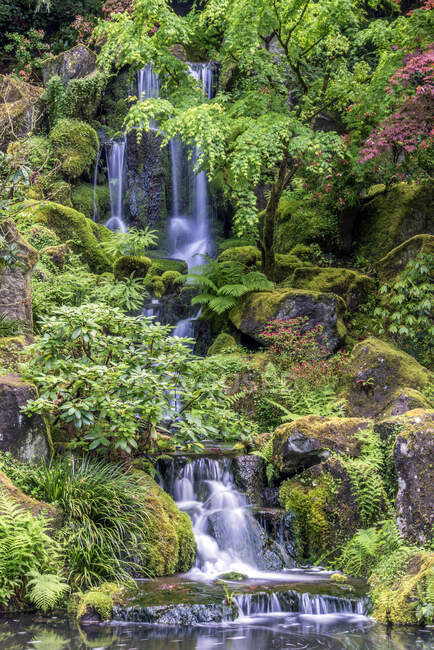 Portland Japanese Garden waterfall. — Stock Photo