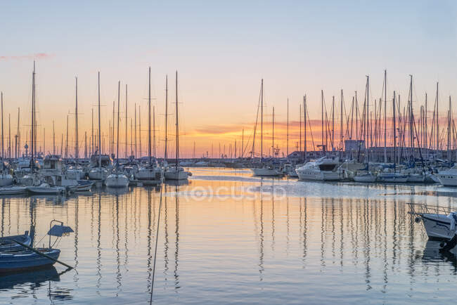 Boats moored in the harbour marina in Palermo at sunrise. — Stock Photo