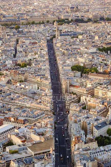 A wide city boulevard in the centre of Paris, road with traffic — Stock Photo