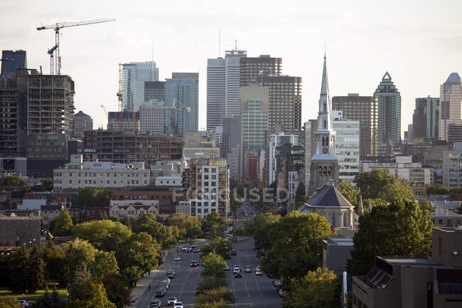 Піднесений вигляд міста Квебек, зеленого простору, високих будівель, основних доріг і будівництва. — стокове фото