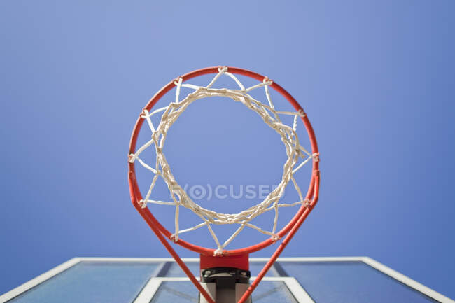 Basketball hoop, metal ring and netting, view from underneath. — Stock Photo