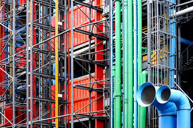 The Centre Pompidou building in Paris, exterior blue and green pipes. — Stock Photo