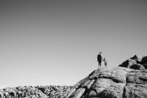 Pai com filho em pé sobre fundação rocha — Fotografia de Stock