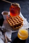 Breakfast with belgian waffles — Stock Photo