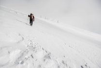 Чоловік ходить по засніженій горі — стокове фото