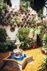 Typisch andalusischer Innenhof mit Brunnen und Pflanzen — Stockfoto