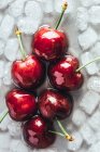 Sweet cherries on melting ice — Stock Photo