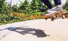 Skateboarderin praktiziert Ollie — Stockfoto