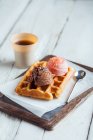 Waffle with ice cream — Stock Photo