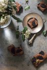 Brownie bar on metal plate — Stock Photo