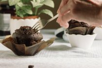 Шоколадний кекс на столі — стокове фото
