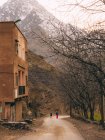 Strada e casa in montagna — Foto stock