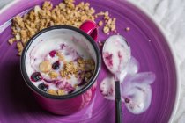 Yogurt with berries in a cup — Stock Photo
