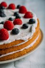 Preparing berries cake with yogurt frosting — Stock Photo