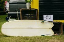 Доска для серфинга, лежащая на земле — стоковое фото