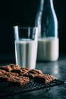 Brownie de chocolate con un vaso de leche - foto de stock