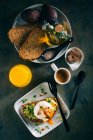 Brunch with coffee, orange juice and toast — Stock Photo