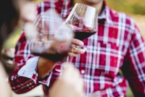 Пара пьющих красное вино — стоковое фото