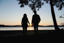 Пара тримає руки на березі — стокове фото