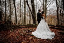 Sposa e sposo nella foresta — Foto stock