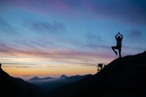 Sillhouette de fille posant sur la falaise — Photo de stock