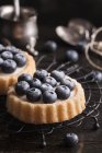Tartlets filled with cream and blueberries — Stock Photo