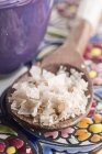 Food coarse Salt in wooden spoon — Stock Photo