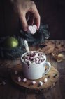 Marshmallows e xícara de chocolate quente — Fotografia de Stock