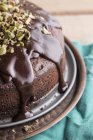 Chocolate ganache detail with pistachios — Stock Photo