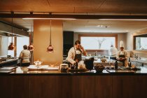 Scena di lavoro a restaraunt cucina — Foto stock