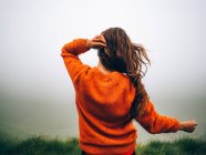Брюнетка путешественник с ветреными волосами — стоковое фото