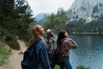 Happy friends in mountains — Stock Photo