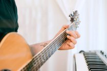 Young Man Recording Guitars and piano at his Home Sound Studio. — Stock Photo