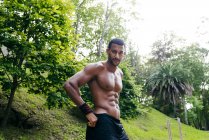 Uomo muscolare in posa nel parco — Foto stock