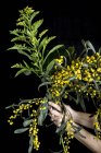 Hand hält einen Strauß gelber Blumen — Stockfoto