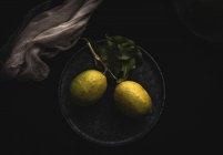 Vista de limones en plato - foto de stock